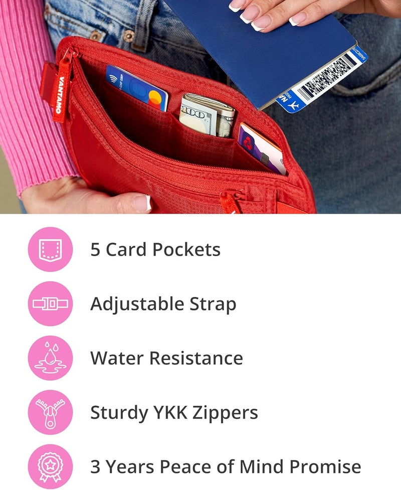 Vantamo Money Belt with RFID For Men & Women, Hidden Passport Holder for Travel, 2 Compartment Travel Fanny Pack for Women Anti Theft - Image 5